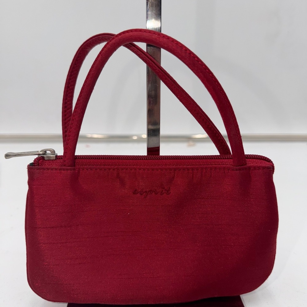 Esprit Vintage Mini Handbag Red Satin Textured Y2K Micro Bag Top Handle Zipper